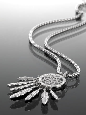 Krásný náhrdelník z chirurgické oceli s motivem lapače snů vykládaným čirými krystaly  NK0945-0107