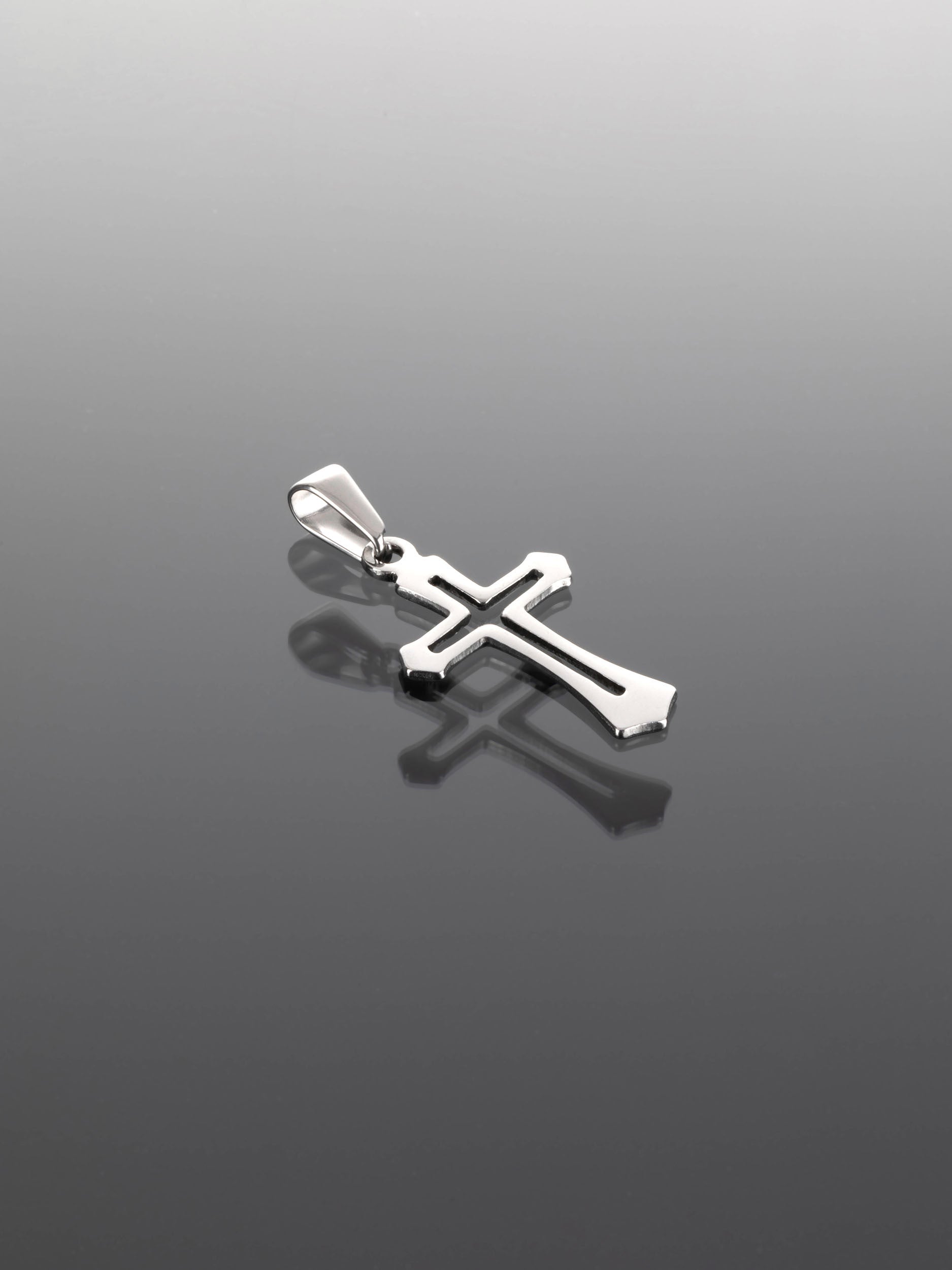 Krásný malý přívěsek ve tvaru obrysu kříže z chirurgické oceli PK0946-0112